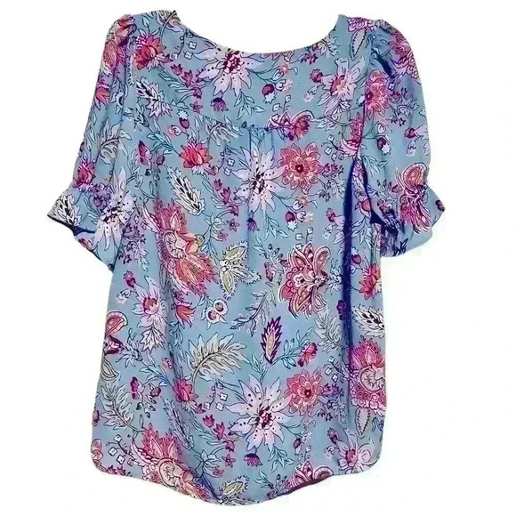 LOFT Short Sleeve Blue Floral Blouse | Work Shirt Top | Flutter Sleeve | Size XS - Picture 2 of 3